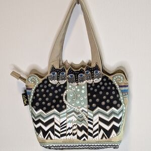 Laurel Burch Feline Friends Diecut Cutout 3 Cats Polka Dot Hand Bag Tote Purse